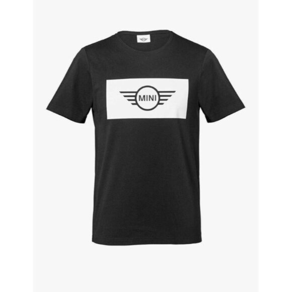 Mini Cooper T Shirt Mens Large Black White Spellout Logo NWT Auto BMW Genuine - Picture 1 of 9